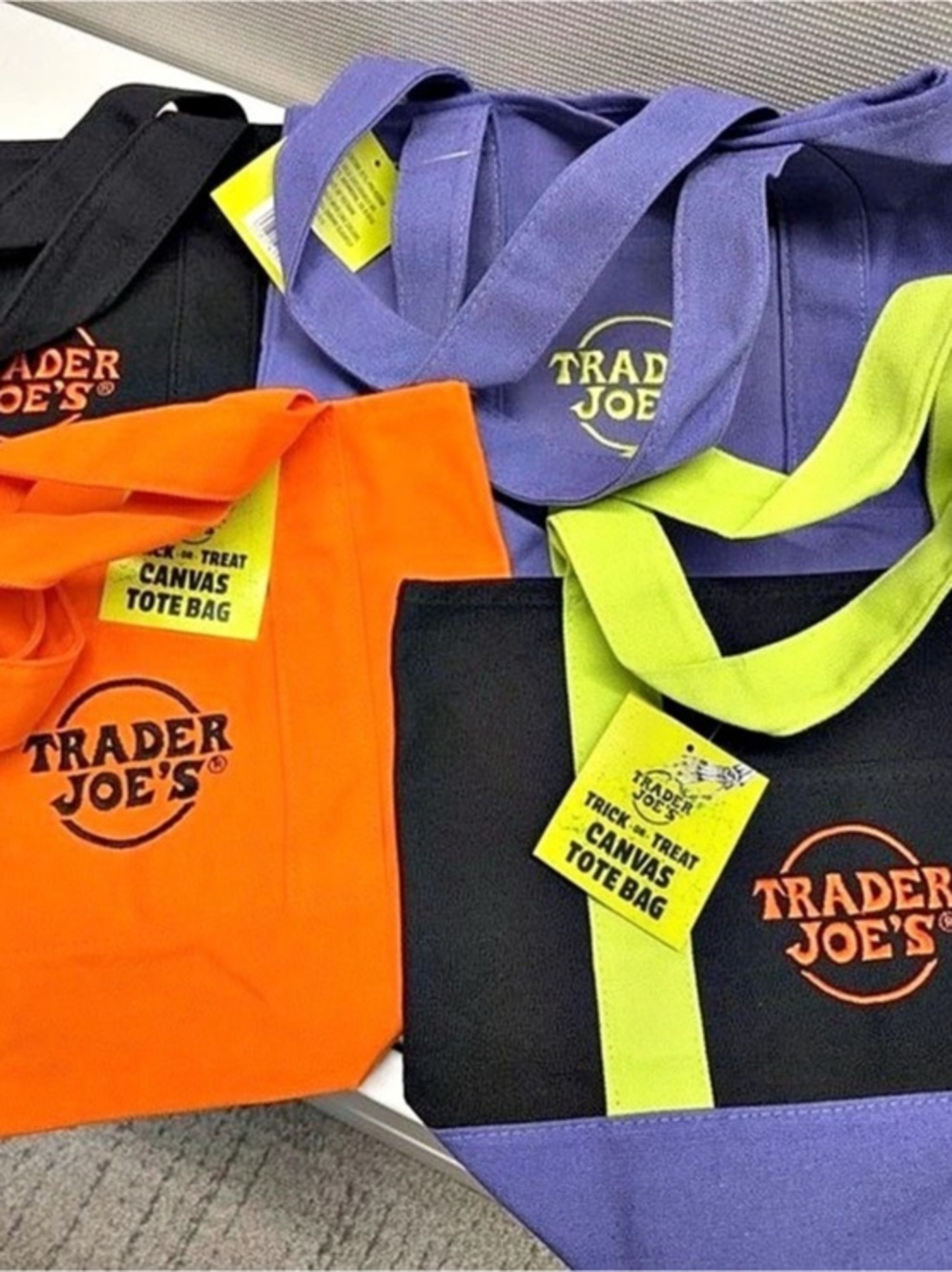 Trader Joe's Trick-or-Treat Mini Canvas Tote Bag Black & Purple